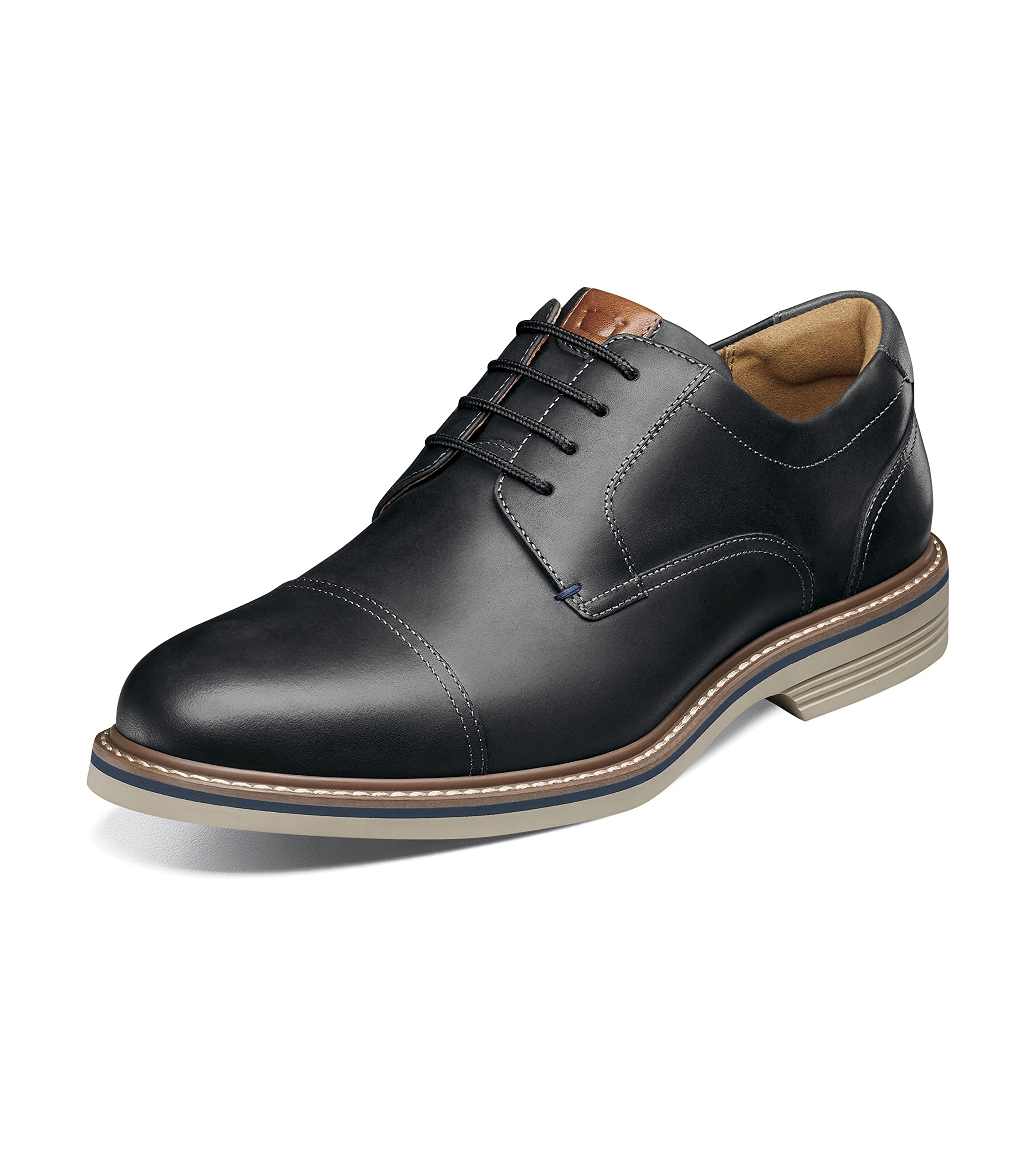 Florsheim Men’s Neufeld Cap Toe Oxford, Black Crazy Horse, 7.5 Medium