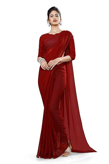 Uniform Sarees Corp Womens Polyester Premium Soft Georgette for Housekeeping Saree with Blouse (Maroon )