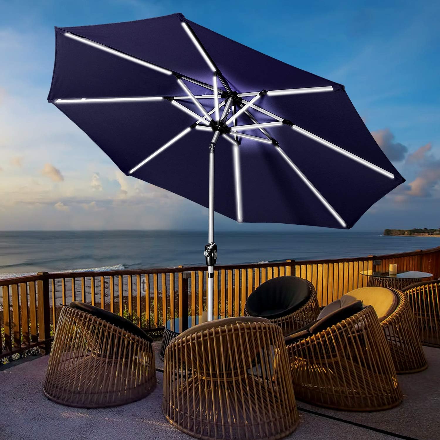 Home & Garden 9ft Solar Patio Umbrella Outdoor Sunshade 24 LED Lights