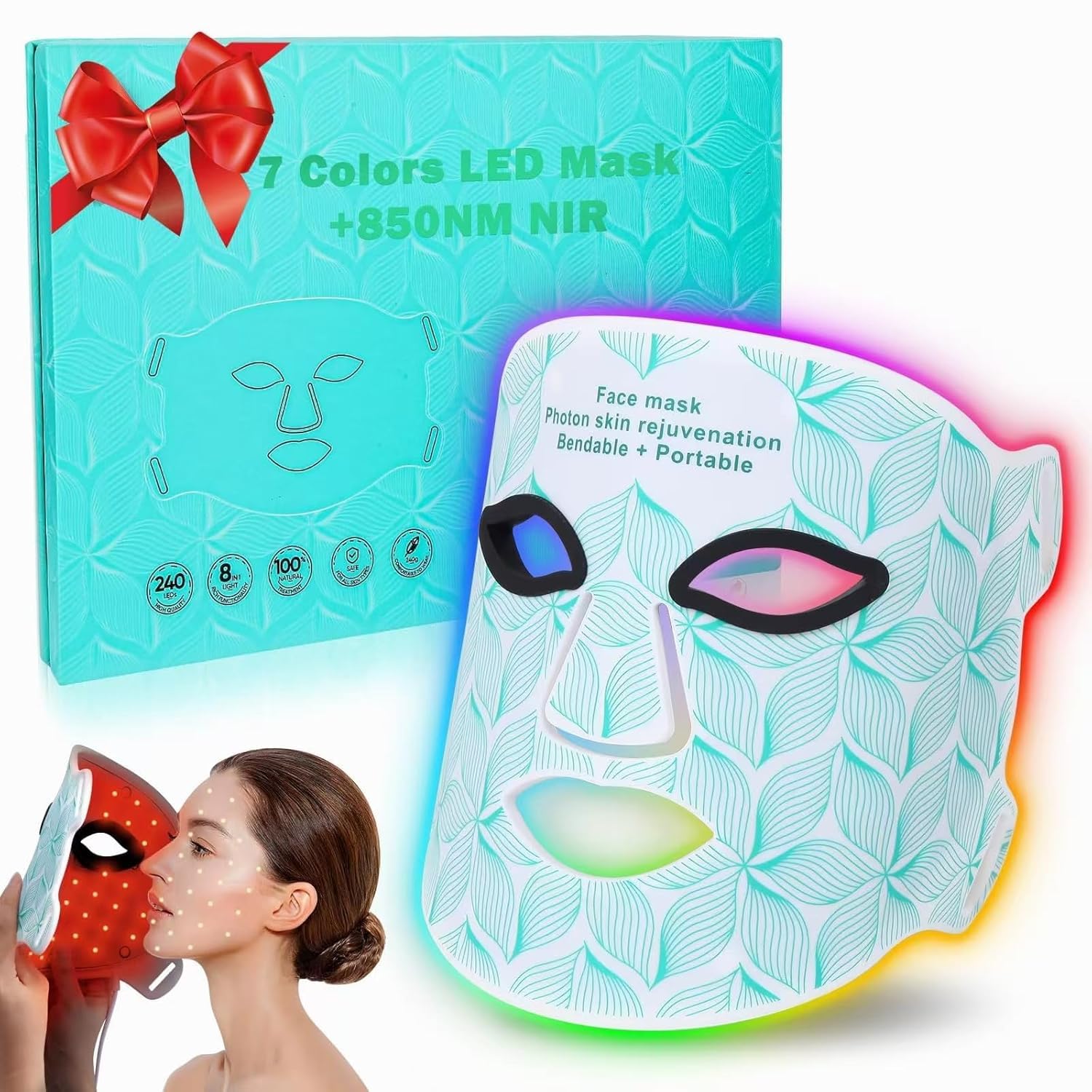 Photo 1 of biuufish Red Light Therapy for Face, 7?1 Colors LED Face Mask Light Therapy with 850NM Near-infrared, Portable Rechargeable Red Light Therapy Mask Skin Care Device at Home and Travel for Anti-Aging