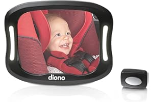 Diono Easy View XXL Baby Car Mirror with Extra Wide View, Safety Car Seat Mirror for Rear Facing Infant with 360 Rotation, LED Night Light, Wide Crystal Clear View, Shatterproof, Crash Tested