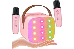 BAOPILONG Mini Karaoke Machine for Kids with 2 Microphones - Portable Karaoke Player with Magic Voices, LED Lights for Grandkids, Birthday Gift for Girls Boys Party