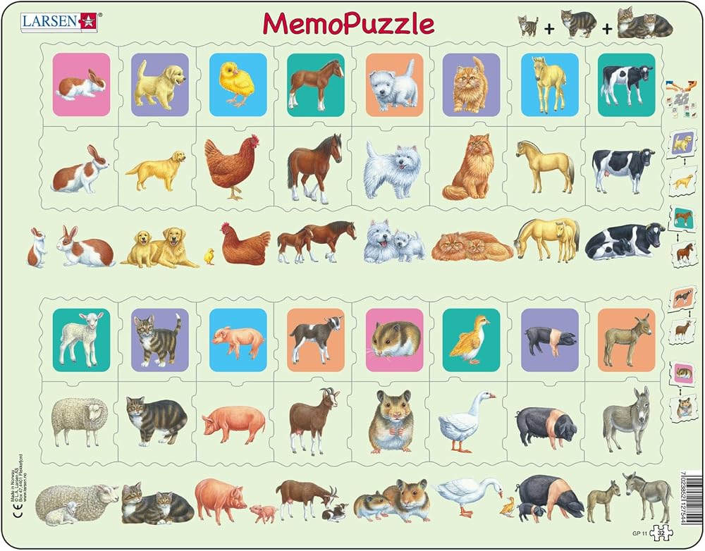 Larsen GP11 Animal Families MemoPuzzle 32pc Jigsaw for Kids Mother Baby Matching
