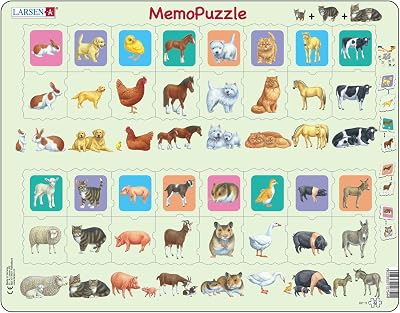 Larsen GP11 Animal Families MemoPuzzle 32pc Jigsaw for Kids Mother Baby Matching