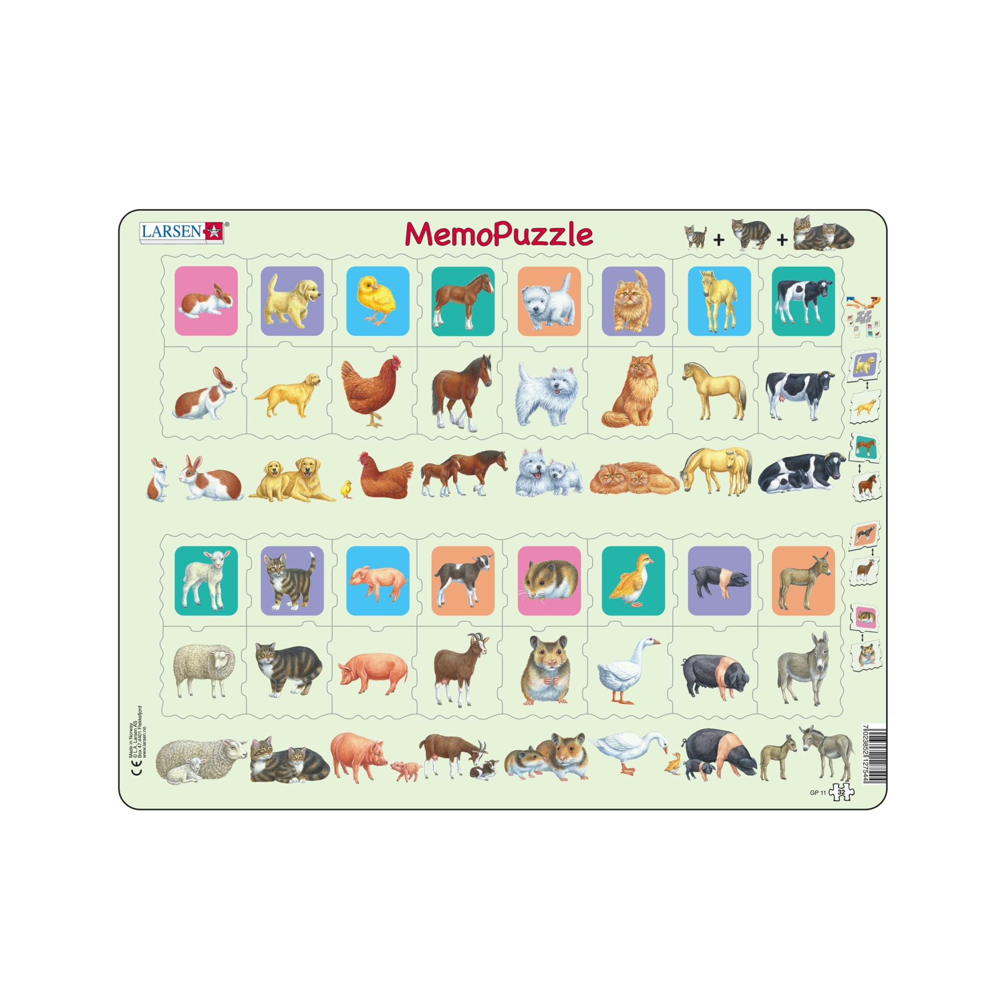 Larsen GP11 Animal Families MemoPuzzle – 32-Piece Matching Jigsaw for Kids, Mother & Baby Animals, Fun Learning Puzzle for Boys and Girls