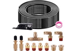 Boeray 50FT 1/4 Air Hose Brass Fittings Kit 11pcs 1/4" OD Quick Push to Connect DOT Brass Fittings 1/4 SAE J844 PA12 Nylon Air Line Tubing with Cutter for Air Suspension Kit Truck Trailer Brake System