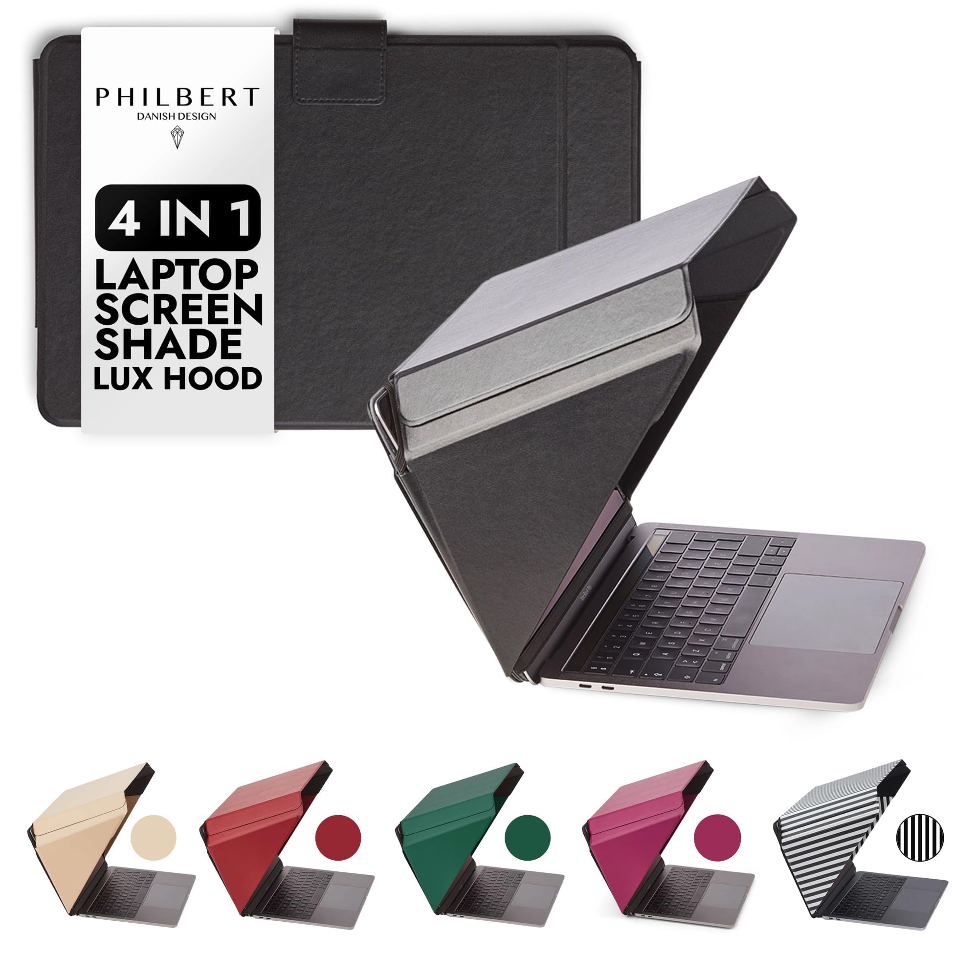Philbert Design Sun Shade and Privacy Lux Hood | Universal for 15"-16" Laptops | Black | Eco-Friendly Materials | Glare Reduction | Heat Resistant | Foldable/Portable | Patent no. D790551