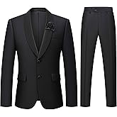 WEEN CHARM Men's 2 Piece Suit Two Button Blazer Jacket Pants Set Slim Fit Formal Wedding Business Suit Elegant Tuxedo Suit