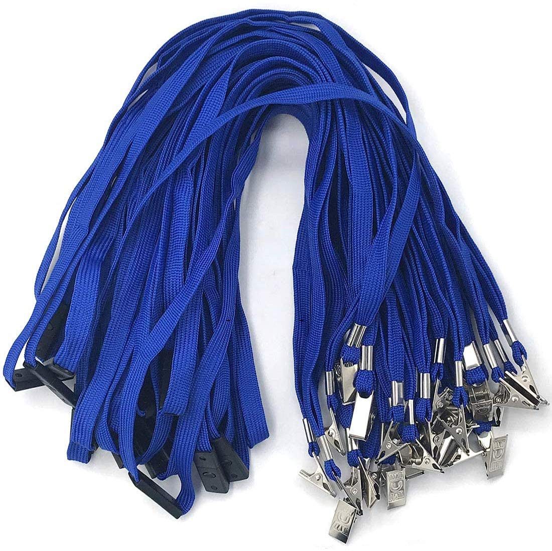 Bird Fiy Lanyards Breakaway Bulk Blue Lanyards Neck Flat Safety Badge Lanyard Bulldog Clip (Blue, 50 PCS)