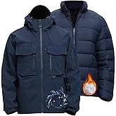 Rejork Men's 3 in 1 Waterproof Winter Jackets Ski Warm Snow Rain Coat Puffer Liner Hood Windbreaker