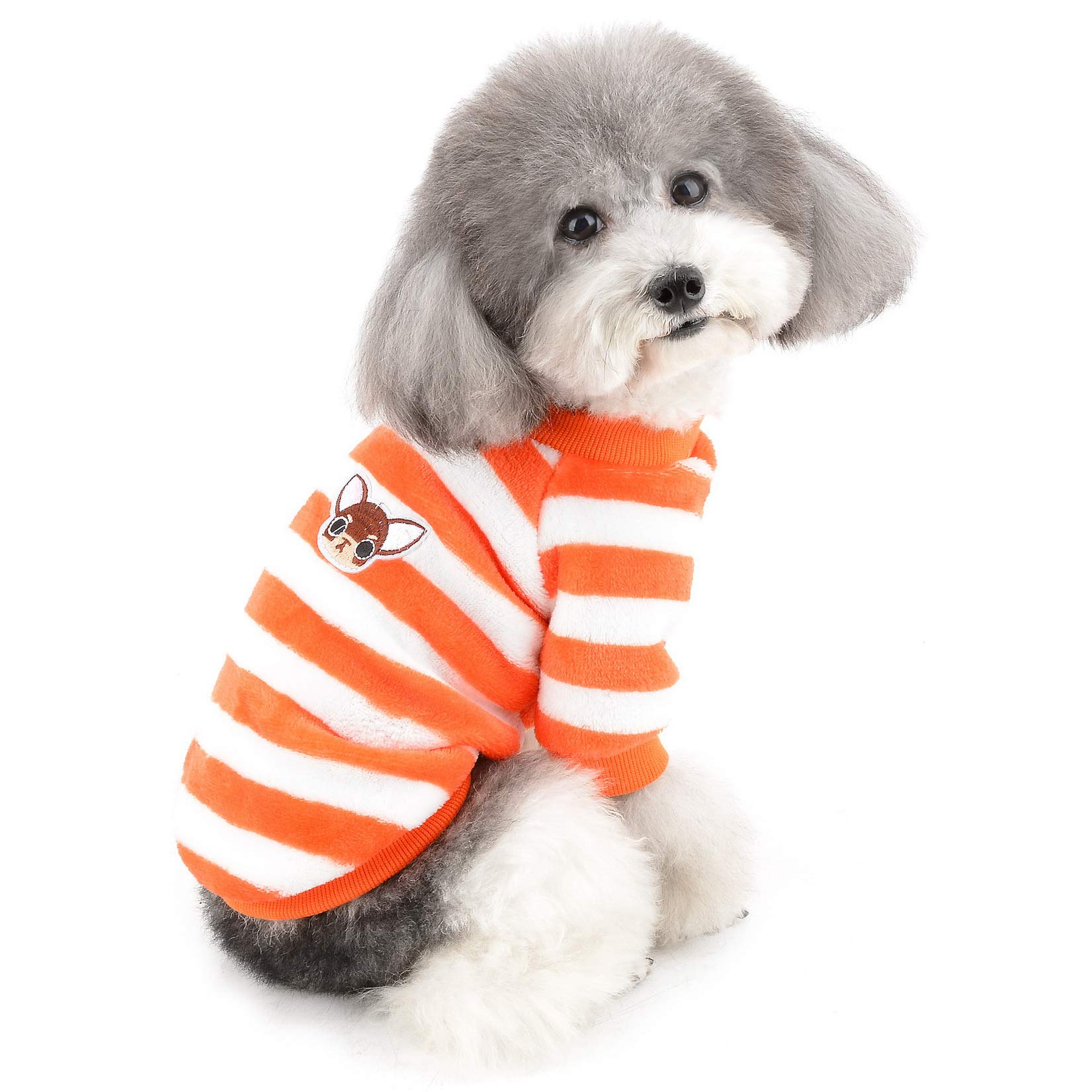 ZUNEA Small Dog Jumper Winter Sweater Coat Warm Fleece Puppy Clothes Striped Pullover Jacket Super Soft Velvet Cold Weather Chihuahua Cats Apparel for Pet Dogs Girls Boys Orange XL