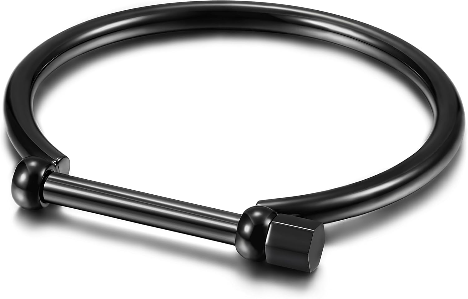 WISTIC Gold Cuff Bangle Bracelet D-Shape Screw Bar Bangle Bracelet for Women Men (Mens Screw Bar Bangle (Black)): Clothing