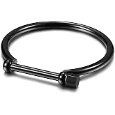 WISTIC 18K Gold Bar Screw Cuff Bangle Bracelets for Women, Black Closely Screw Barrel Clasp for Men, Silver Stainless Steel Bracelet for Couples, 7.25"-8.5" Inner Circ.