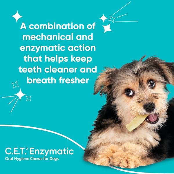 C.E.T. ENZYMATIC ORAL HYGIENE CHEWS FOR DOGS – PLAQUE & TARTAR CONTROL – SINGLE LAYER BEEFHIDE WITH EXCLUSIVE DUAL-ENZYME SYSTEM & TASTY CHICKEN FLAVOR – EASY TO GIVE DOG DENTAL CHEW