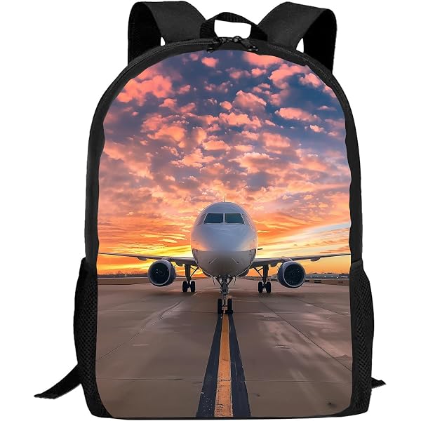 Airplane Backpack With Lunch Bag Set – 11.8x6.3x18.5 In Backpack, 9x5.1x5.5 In Lunch Bag – For Kids & Teens