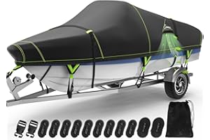 UIRWAY New Boat Cover Waterproof, Heavy Duty 1200D Winter Covers for Tri-Hull Boat with 11 Strips, Bass Boat Covers for Trailering & Mooring, Fit V-Hull Fishing Boat, Length: 20'-22' Long X 100" Wide