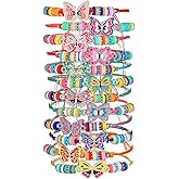 LXSSLY 12Pcs Friendship Bracelets Set for Women Heishi Surfer Colorful Butterfly Clay Beaded Bracelets Boho Layering Elastic Stretch Bracelets for Women