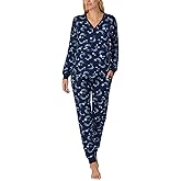 kate spade new york Women's 2-Piece Long Sleeve Henley Top & Jogger Pant Pajama Set, Brushed Cozy Soft Jersey, Ribbed Cuffs