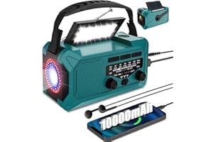 Amiluo 10000mAh Emergency Weather Radio, AM/FM/NOAA Solar Crank Radio with USB Charger, Flashlight, Reading Light, SOS Alarm,