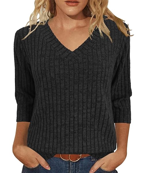 JomeDesign Womens Tops 2025 3/4 Length Sleeve Tunic Sweaters Loose Casual Fall Shirts Fashion Black L
