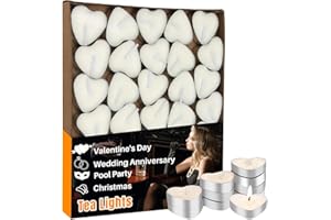 MAQIHAN Tea Lights Candles - 30 Pcs Heart Shaped Unscented Soy Tealight Candles, Smokeless White Tea Light Candles for Weddin