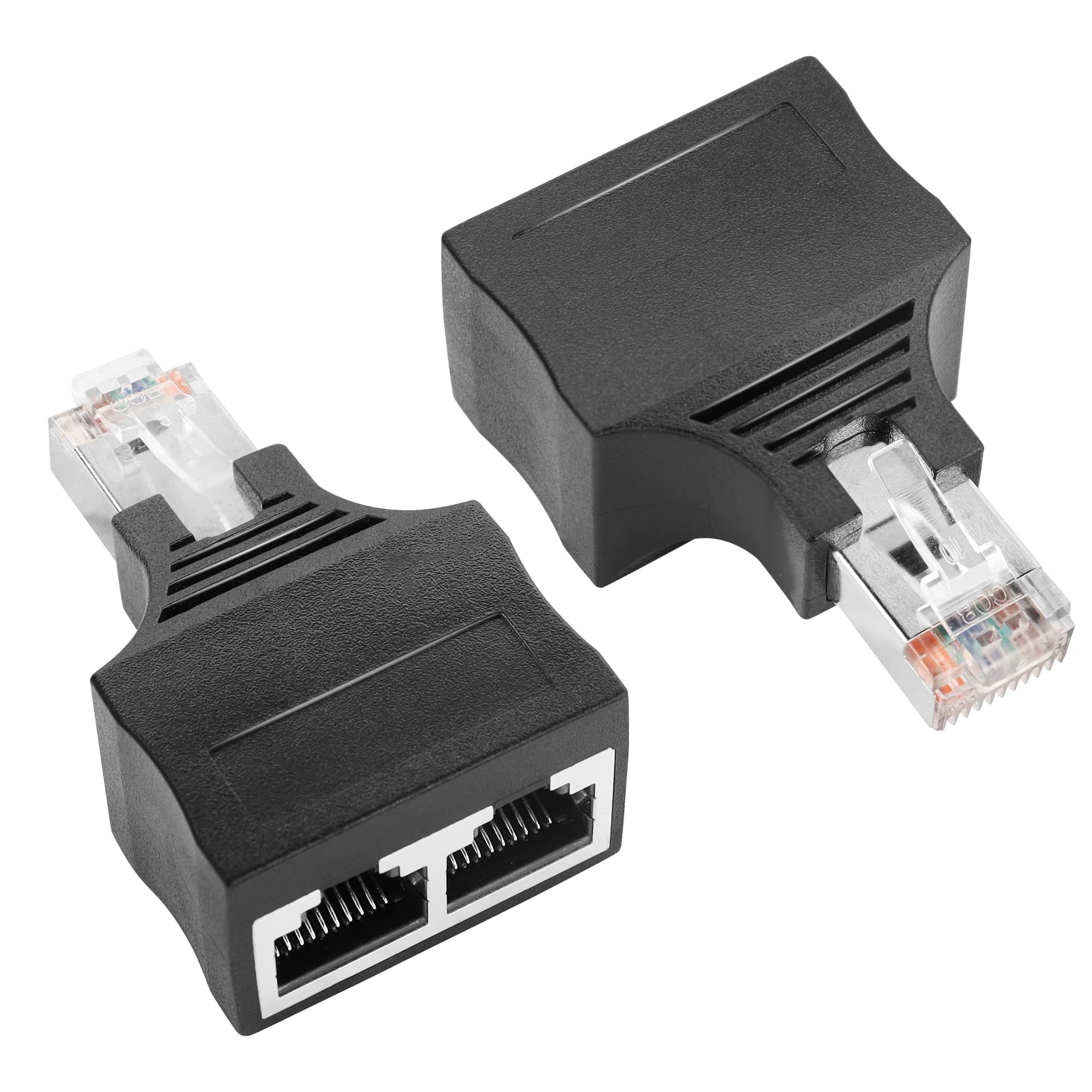 GINTOOYUN 2 PCS RJ50 10P10C Adapter 10Pin RJ50 One Male to Two Female Ethernet Adapter for Laptops,Desktops,Routers,etc. (Only for Switched Networks, Not for Split Networks)