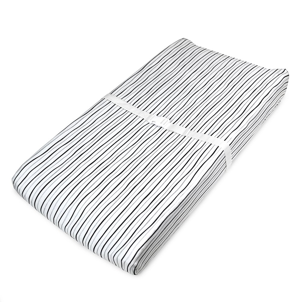 American Baby Company Printed 100% Natural Cotton Jersey Knit Fitted Contoured Changing Table Pad Cover, Silver Black Stripe, Soft Breathable, for Boys and Girls