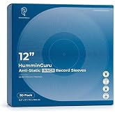 HumminGuru 12 Inch Vinyl Record Inner Sleeve (12&ldquo; Round Inner Sleeves) | Acid Free &amp; Anti-Static Vinyl Sleeves,1.5Mil Archival HDPE Inner Record Sleeve, Round Bottom for Tight Album Cover, 50 Pack