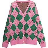 Hyipels Women's Long Sleeve Cardigan Sweater,Cute Y2K Top Knit Colorful Patterned V Neck Button Outwear S~XL