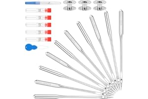 Hoiny 100 Pcs Universal Sewing Machine Needles, 5 Size Needles with Bobbin, Needle Threader, Ripper, Compatible with Singer Brother Janome (HAX1 65/9,75/11,90/14,100/16,110/18)