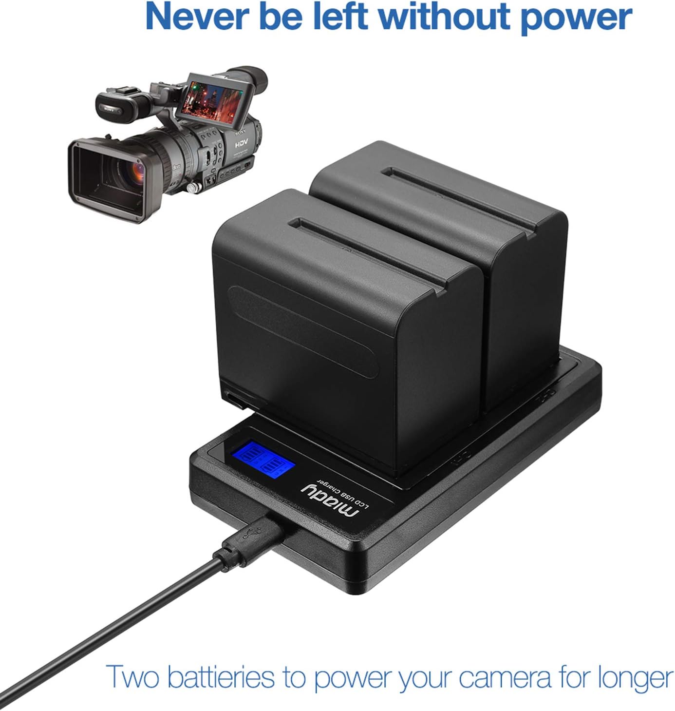 Miady NP-F970/NP-F960 Replacement Battery and Dual LCD Charger Set, Compatible with Sony DCM-M1, MVC-CD1000, HDR-FX1 and More, 7200mAh 53.28Wh : Home Audio & Theater