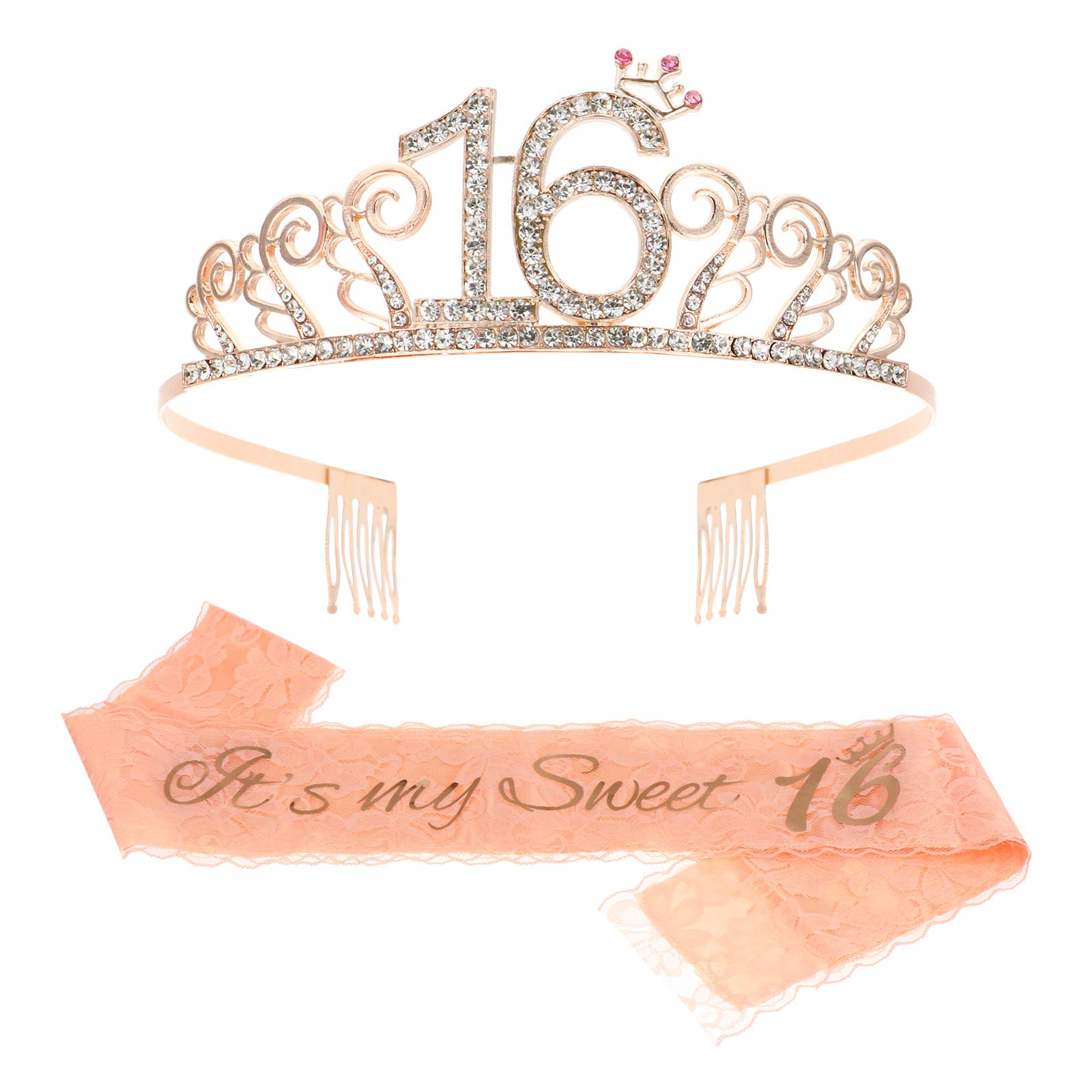 PRETYZOOM 2pcs 16th Birthday Kit Gold Tiara and Sash Sweet Sash and Tiara Birthday Crown for 16th Happy Birthday Party Supplies and Decorations