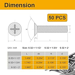 50PCS 6-32 Machine Screws, Stainless Steel Extra
