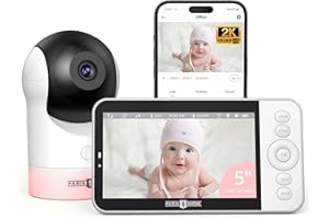 PARIS RHÔNE Video Baby Monitor, 2K UHD WiFi Camera, Night Vision, 5” Smart Baby Monitor with App Control, Motion and Cry Detection, AI Tracking, Three-Way Audio, RGB Night Light, Lullabies