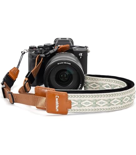 UNIKSTRAP Cinturino Per Fotocamera PANDA In Cotone Regolabile 93-123 Cm, Con Vera Pelle E Adattatori, Per Canon Nikon Sony Olympus