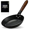 YOSUKATA Coating-Free Carbon Steel Pan - Durable 7.9 Inch Frying Pan for Cooking Healthy and Delicious Meals with Removable Heat-Resistant Wooden Handle - Easy to Clean Fry Skillet