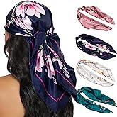 HBselect 4PCS Head Scarf for Women 35” Head Scarves Silk Like Satin Neck Scarfs Square Bandana Hair Wraps Scarf for Sleeping