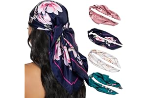 HBselect 4PCS Head Scarf for Women 35” Head Scarves Silk Like Satin Neck Scarfs Square Bandana Hair Wraps Scarf for Sleeping
