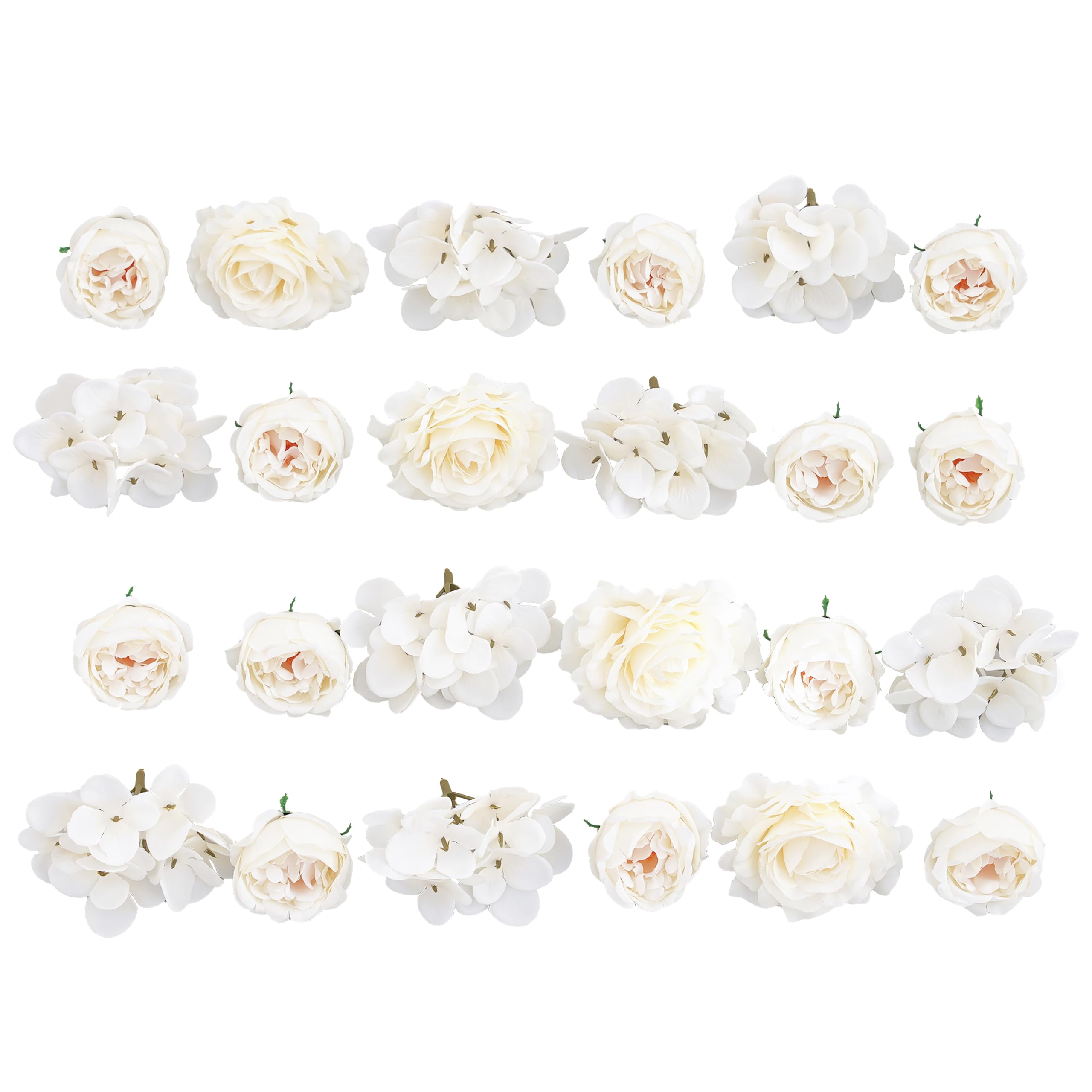 DABAOOU 24Pcs Artificial Flower Heads Fake Flower with Stems Silk Faux Flowers Craft Peony Rose for DIY Table Decorations Arrangement Wedding Party Cake Hair Home Decor (white)