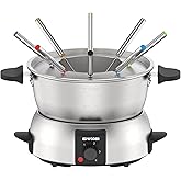 Electric Fondue Pot Set,2-Quart 1000-Watt Stainless Steel Fondue Maker with Temperature Control,8 Forks,Perfect for Chocolate, Cheese, Caramel