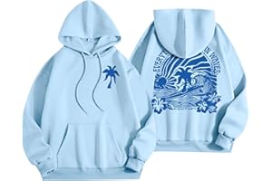 GENERIC Pink Palm Puff Hoodie for Women 2024 Pink Graphic Hoodie Cute Preppy Sweatshirt Long Sleeve Drawstring Tops With Pockets