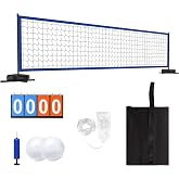 Oswerpon Pool Volleyball Net Set with LED Lights, 15-32FT Width Adjustable | Battery LED Lights, No Solar Needed, Scoreboard, 2 Balls, Pump, Storage Bag