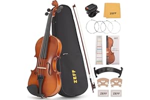 ZEFF Violin 3/4 Size for Beginners, Acoustic Fiddle with Bow, Case, Tuner, Bridge, Strings, Starter with Accessory Kit, Maple Wooden Stringed Musical Instruments (Brown,3/4)