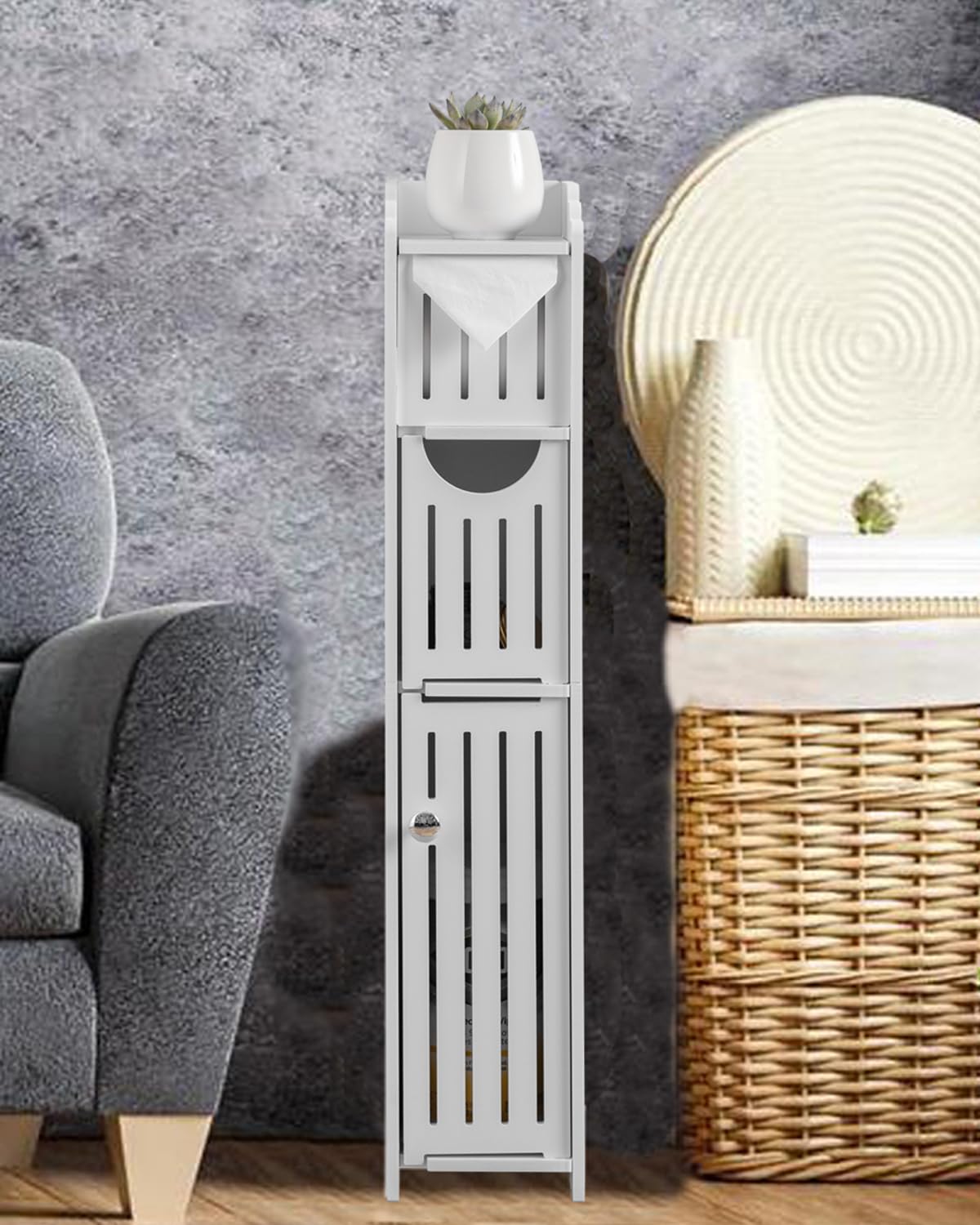 Photo 1 of AOJEZOR Bathroom Storage Cabinet: Small Bathroom Storage Cabinet - Toilet Paper Holder Fit for Mega Roll,White