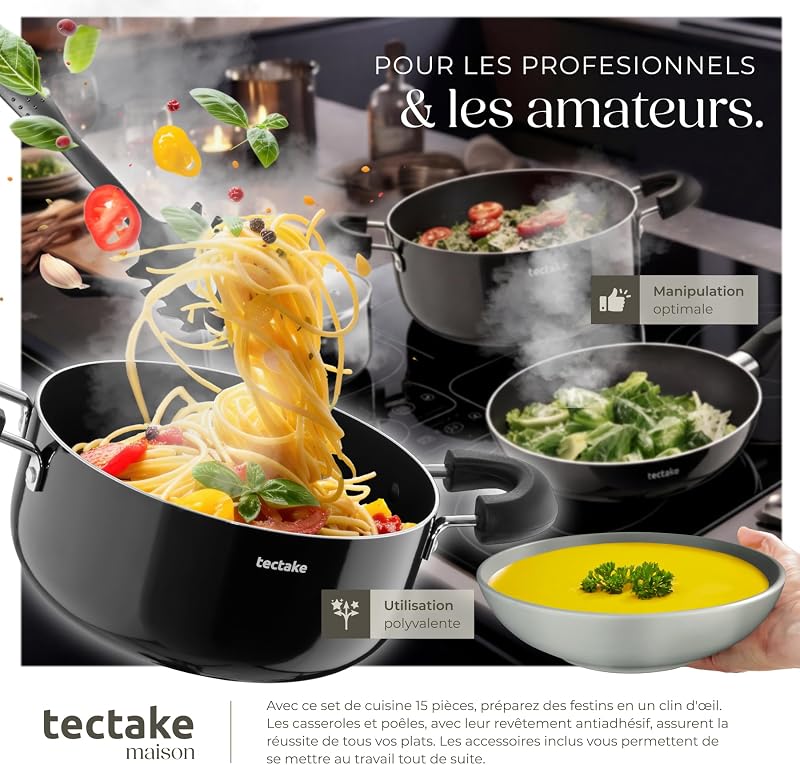 ® Set de Cuisine 45 Pièces, Vaisselle en Grès émaillé 6 personnes