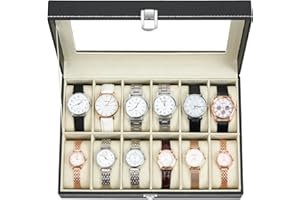 Ohuhu Watch Box Organizer for Men -12 Slot Leather Watch Case with Real Glass Lid Watch Display Case, Watch Organizer Jewelry