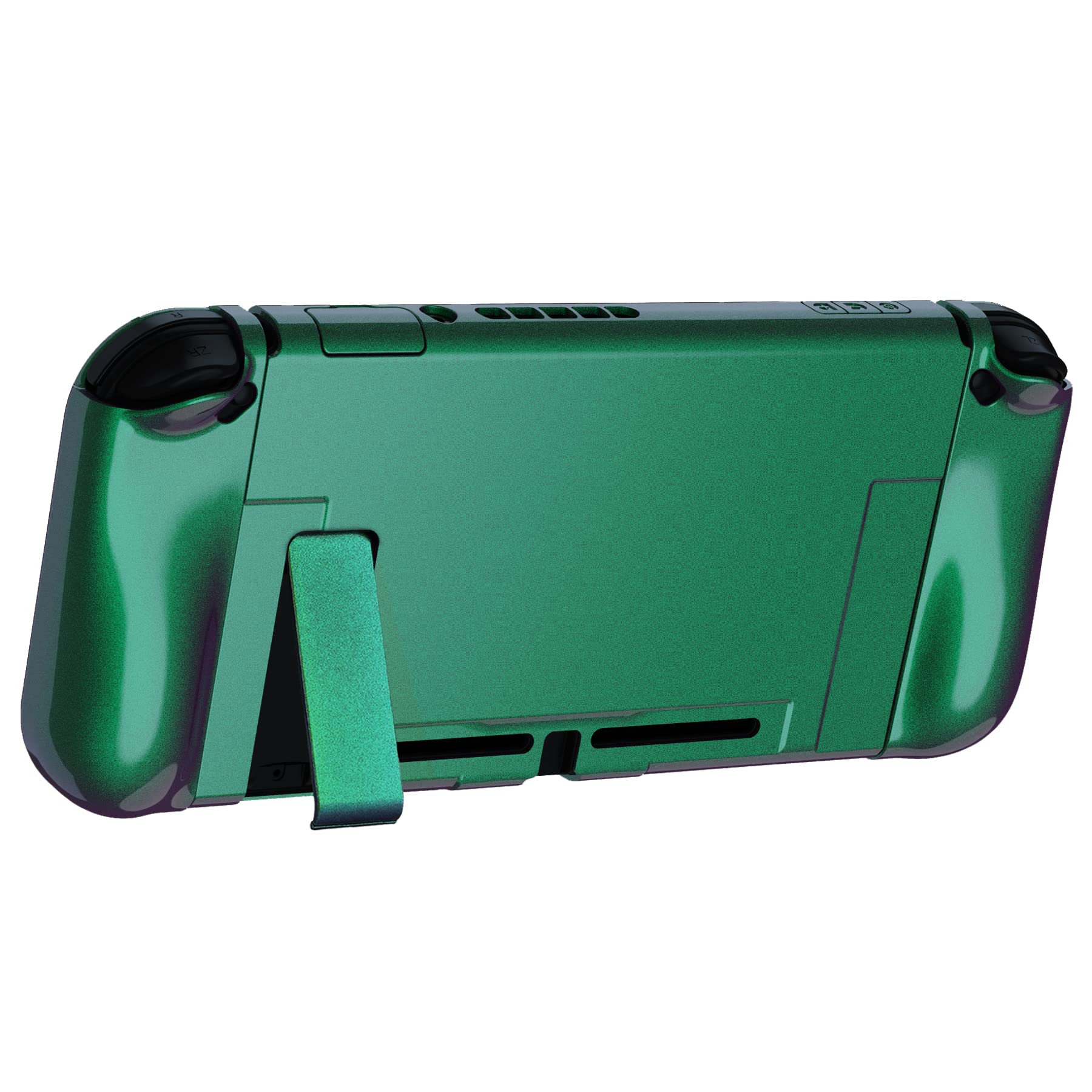 playvital UPGRADED Glossy Dockable Case Grip Cover for Nintendo Switch, Ergonomic Protective Case for Nintendo Switch, Separable Protector Hard Shell for Joycon - Chameleon Green Purple