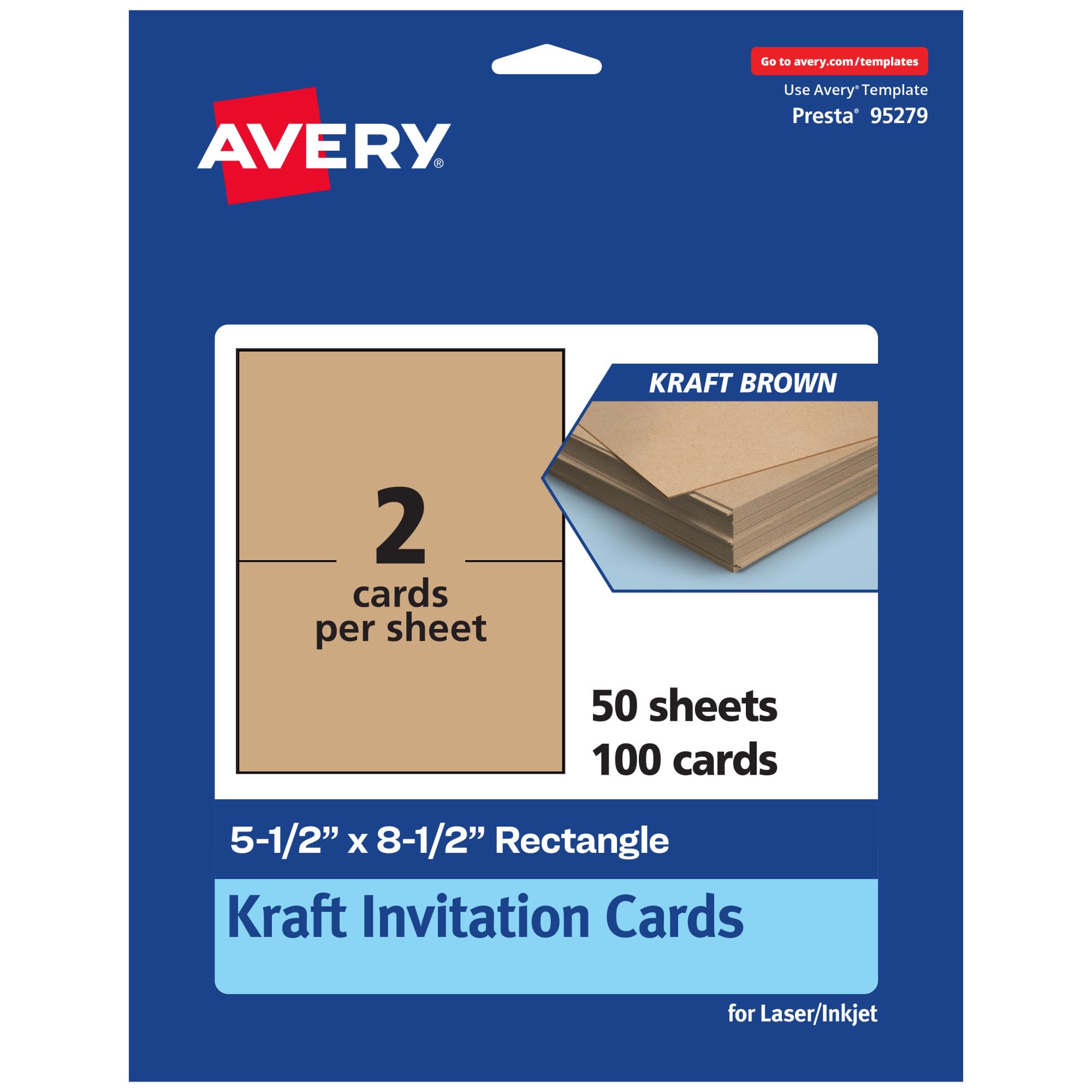 Avery Printable Rectangle Invitation Cards, 5.5″ x 8.5″, Kraft Brown Cardstock, Laser/Inkjet Cards, 100 Total