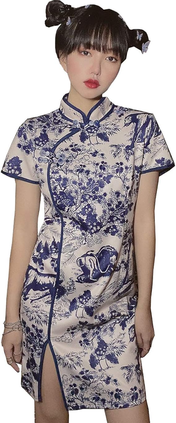 Amazon Co Jp チャイナ服 ミニ チャイナドレス ショート丈 花柄 レディース 半袖 セクシー かわいい カジュアルファッション コスプレ 衣装 パーティー ワンピース 服 ファッション小物