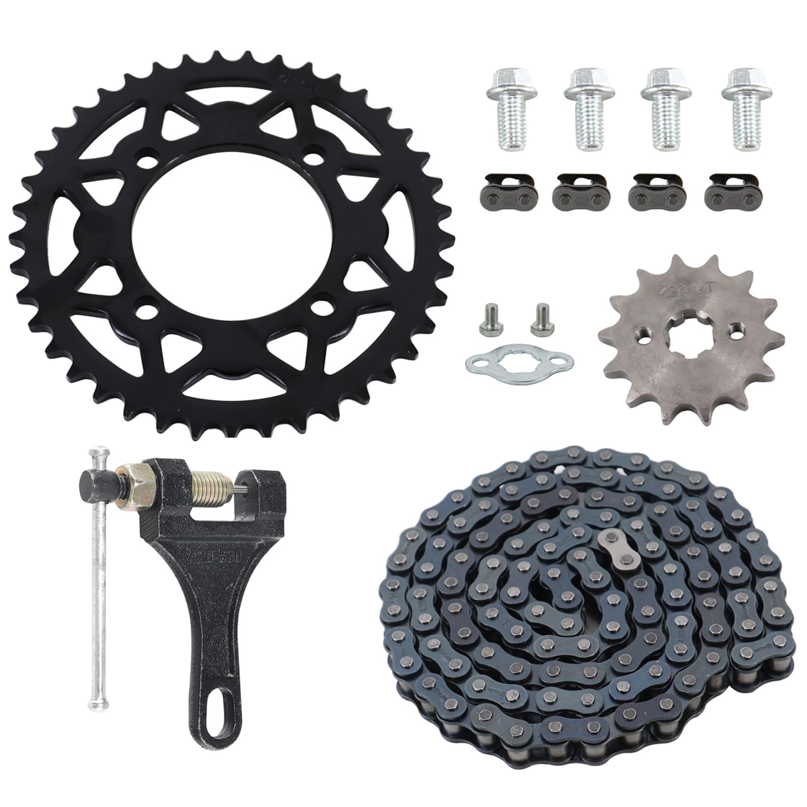 Photo 1 of Relibupdater 428 Chain Set,428 76mm 41 Tooth Rear Sprocket Front 14 Toothe 17mm for Chinese 50cc 70cc 90cc 110cc 125cc Pit Dirt Trail Quad Motor Bike ATV Motorcycle Parts